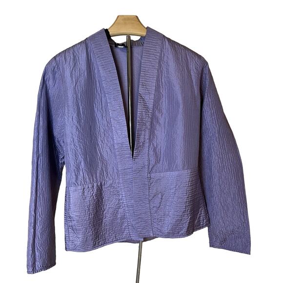 EILEEN FISHER SILK TEXTURED Crinkle BLAZER JACKET Womens PS Open Front - Picture 1 of 8